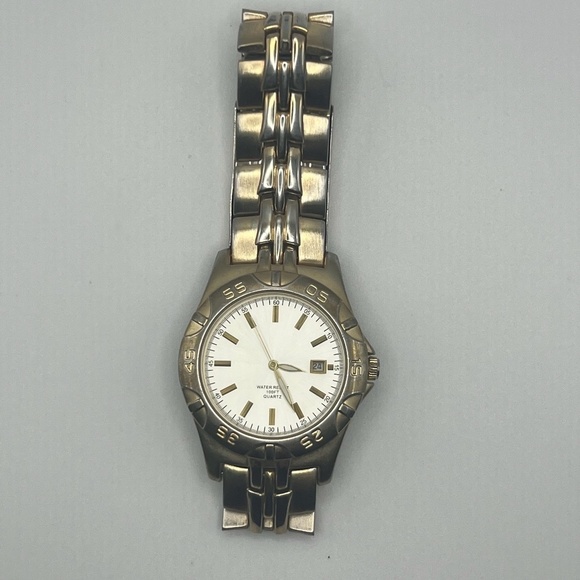 Water Resistant Mens Watch Two Tone Metal Link Bracelet Watch Working - Picture 6 of 7